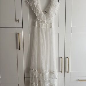 Anthropologie White Swiss Dot Ruffle Maxi Dress